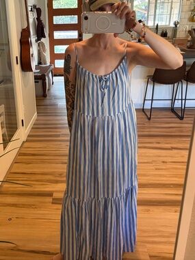 Old Navy Blue and White Striped Maxi Sundress